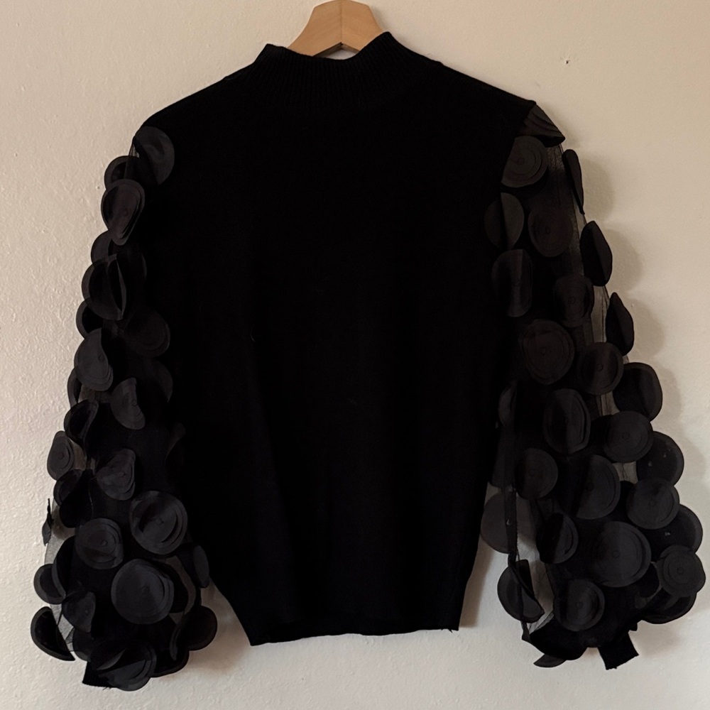 May By Shining Star Puff Sleeve Sweater in Black